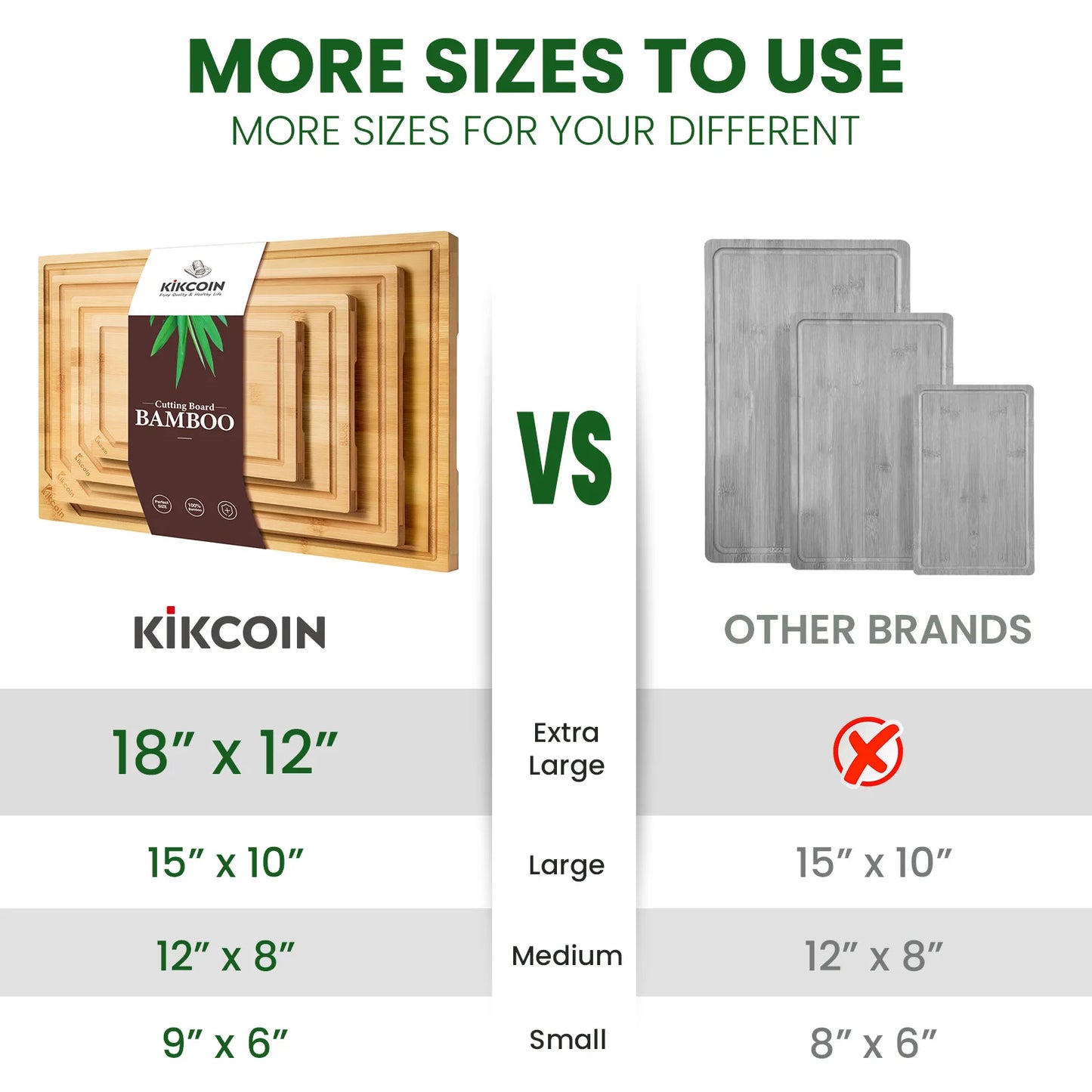 Kikcoin Bamboo Cutting Board Four-Piece Heavy Duty with Juice Groove