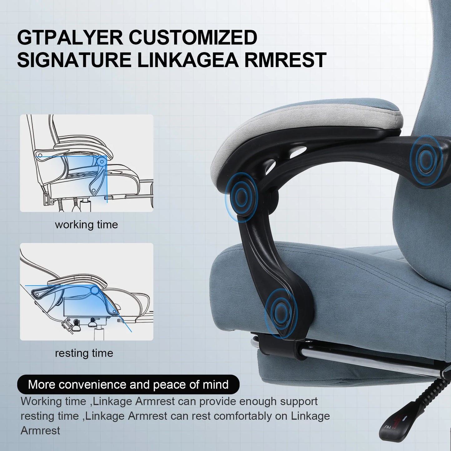 GTPLAYER Ergonomic Gaming Chair With Fabric Upholstery And Armrests