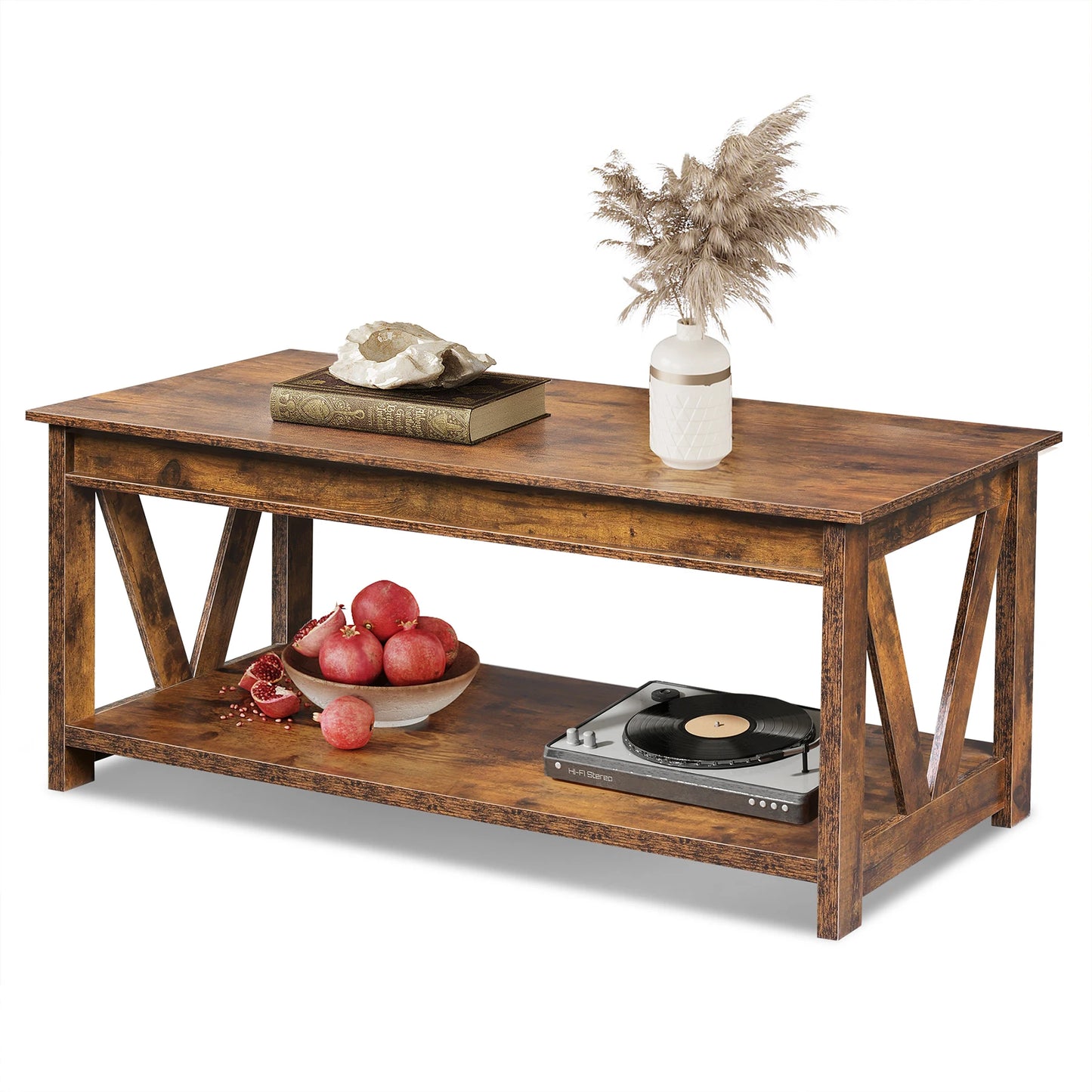 GALAXHERO Coffee Table With Storage Shelf And V Shape Support
