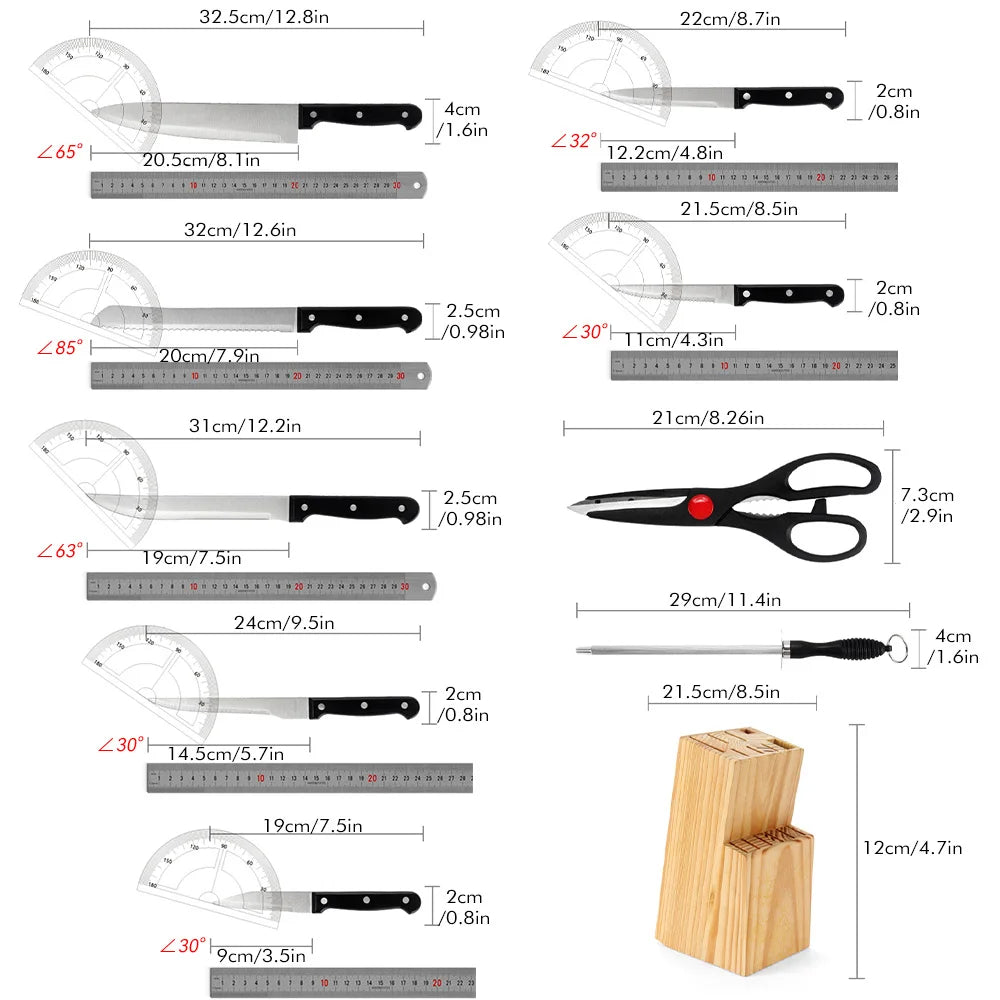 ZENG ErgonomicDesign Kitchen Knife Set With SolidWood Block Holder PremiumGradePro