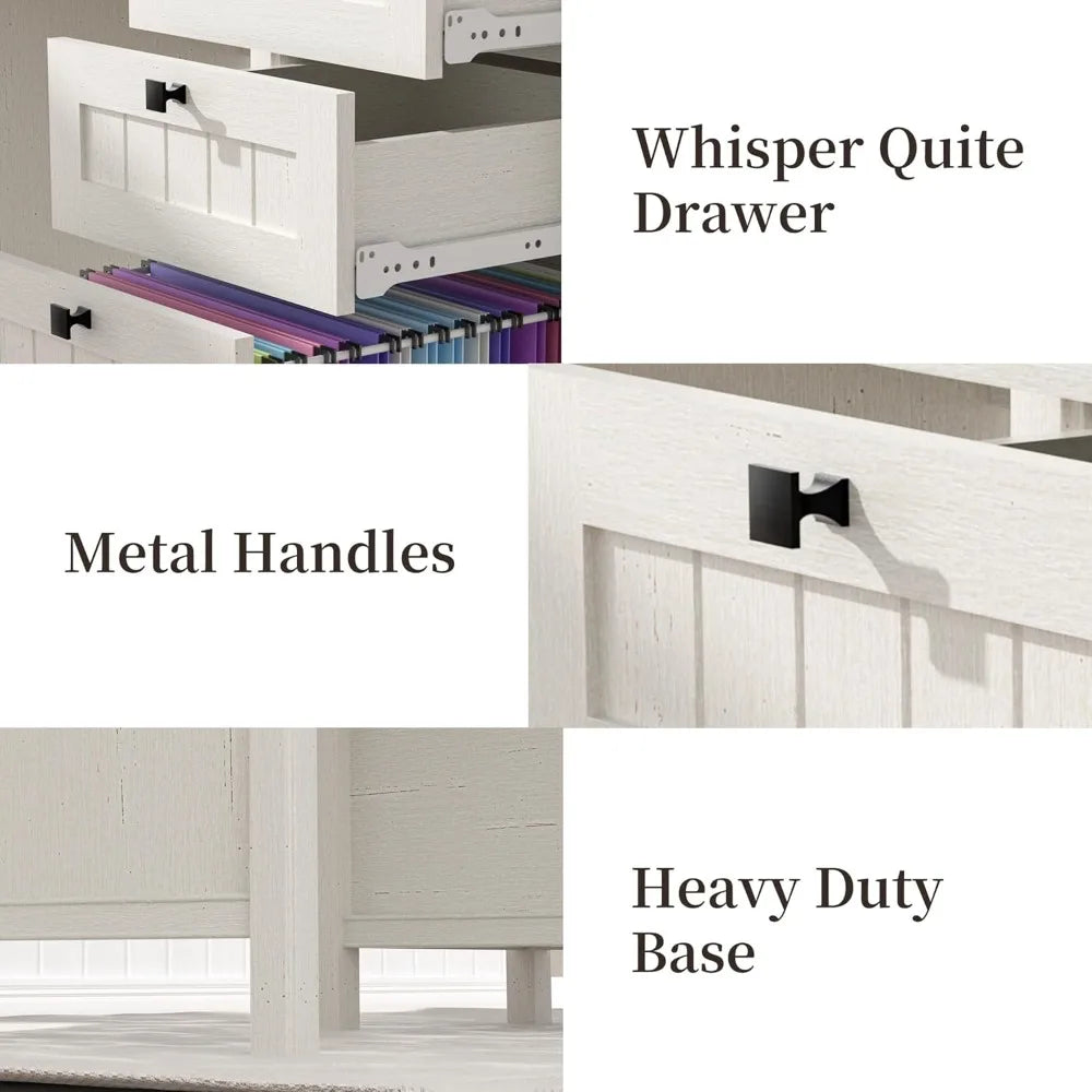 Executive Farmhouse Computer Desk With Drawers And Cabinet