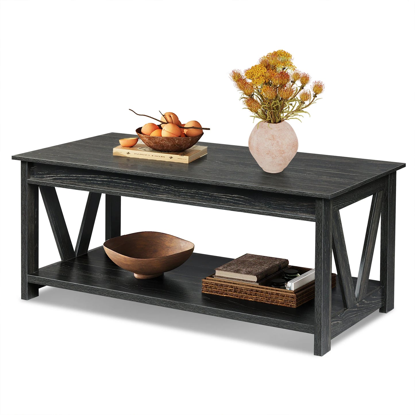 GALAXHERO Coffee Table With Storage Shelf And V Shape Support