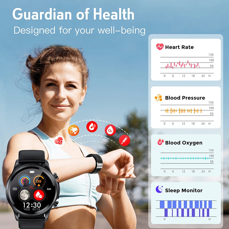 Electrocardiogram Smartwatch With Ultra-Advanced Heart Rate Blood Pressure SpO2 Analytics