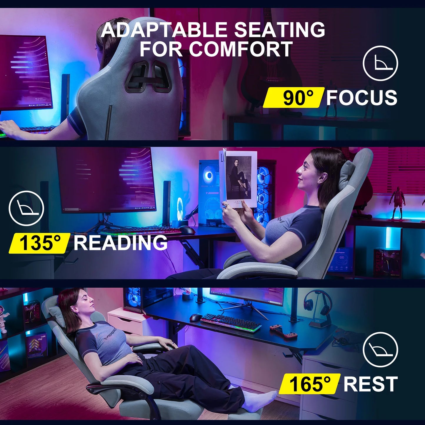 GTPLAYER Ergonomic Gaming Chair With Fabric Upholstery And Armrests