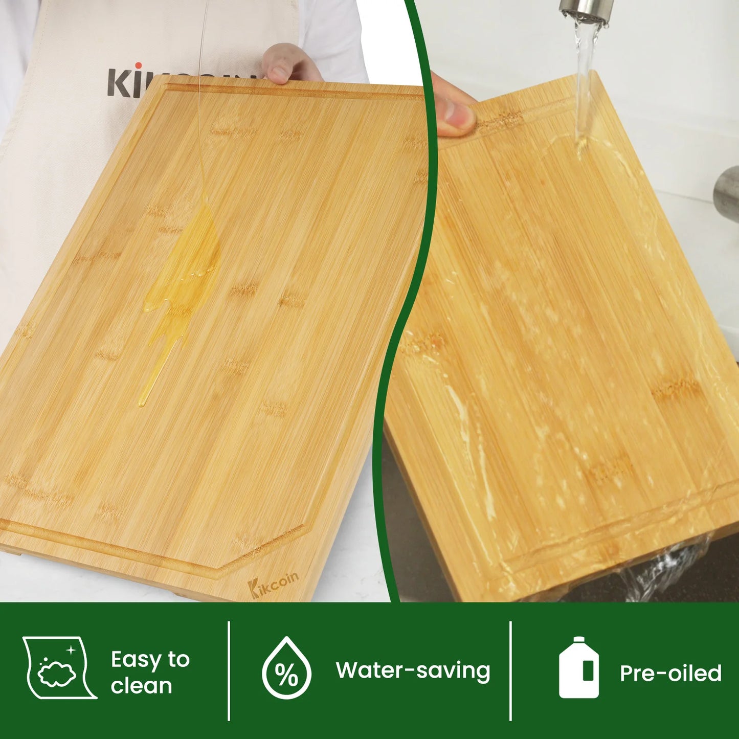 Kikcoin Bamboo Cutting Board Four-Piece Heavy Duty with Juice Groove