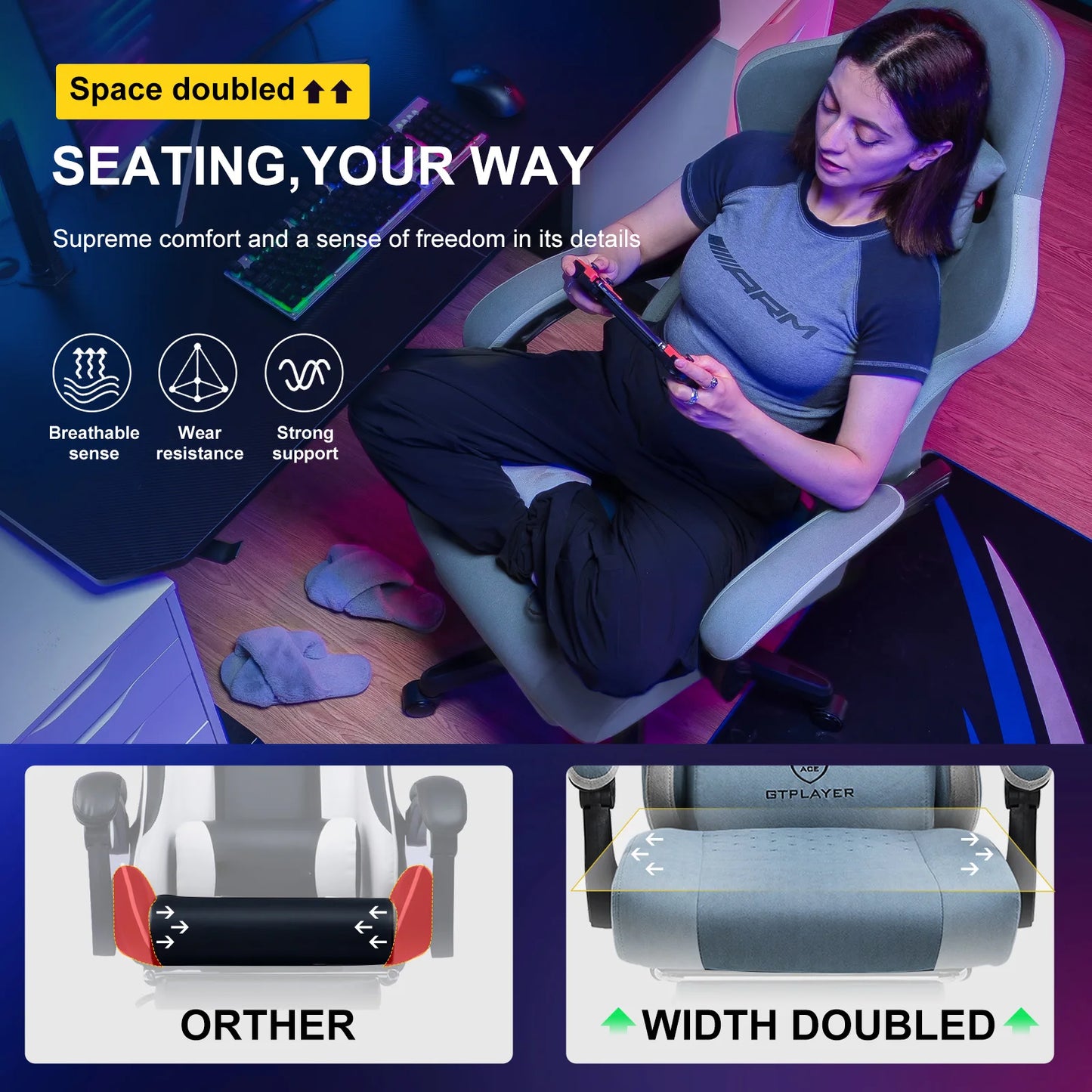 GTPLAYER Ergonomic Gaming Chair With Fabric Upholstery And Armrests