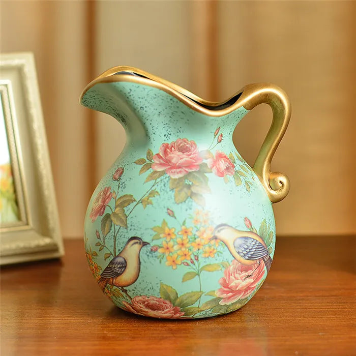 Enhancement European Pastoral Painted Ceramic Milk Jug Vase
