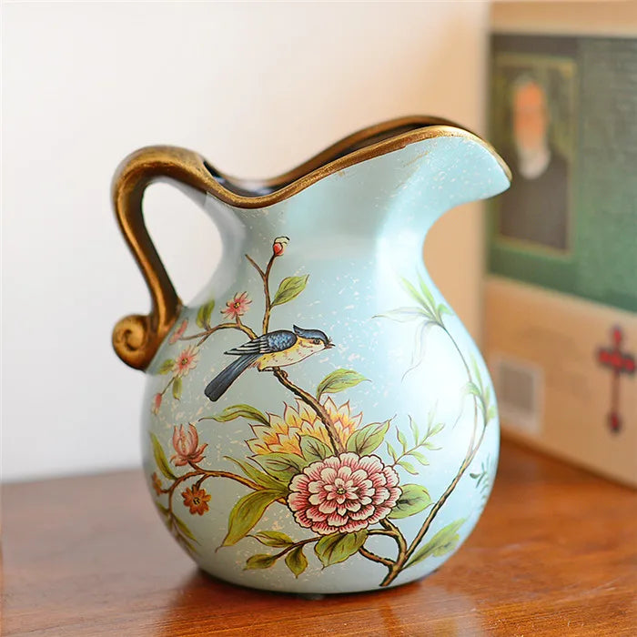Enhancement European Pastoral Painted Ceramic Milk Jug Vase