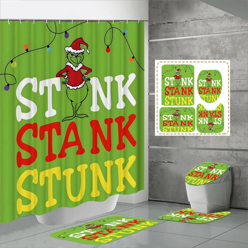 Alloet Christmas Snowman Shower Curtain Set Non Slip Rugs