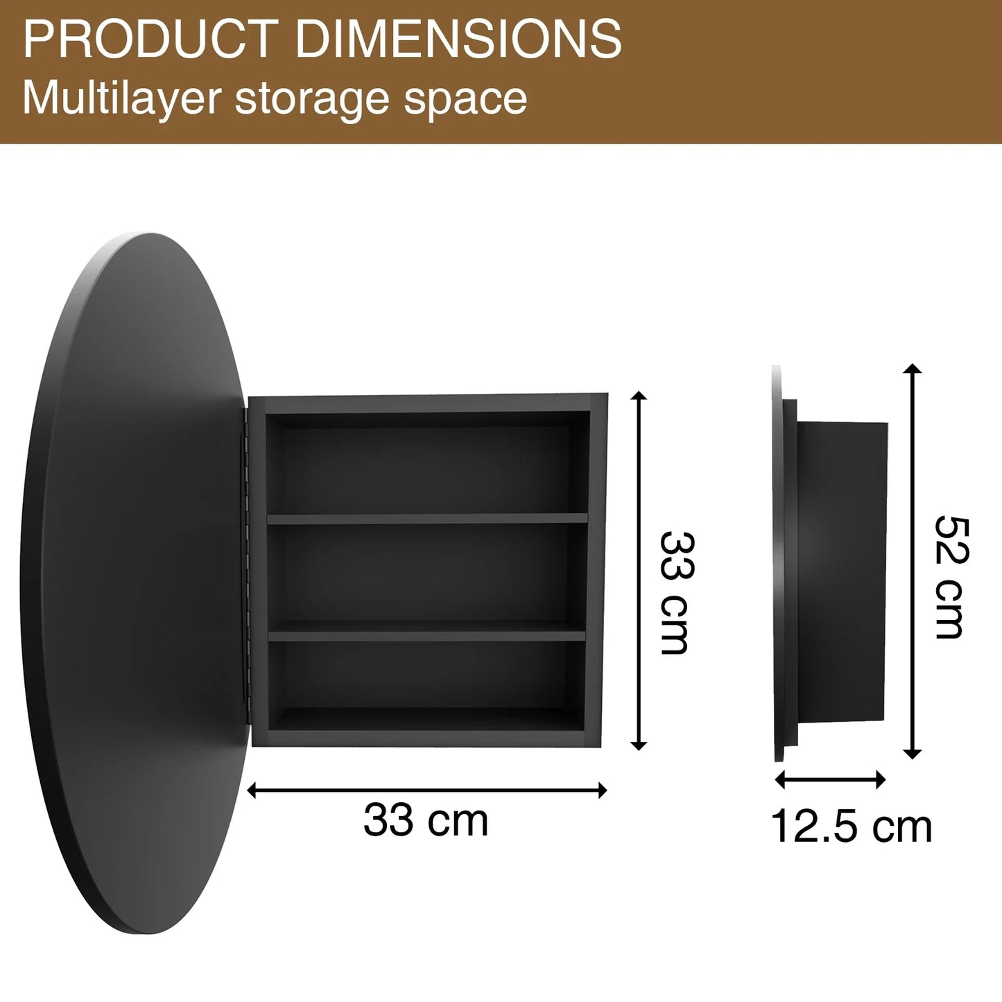 Hign-concerned Round Wall-Mounted Mirror Cabinet With Adjustable Shelf