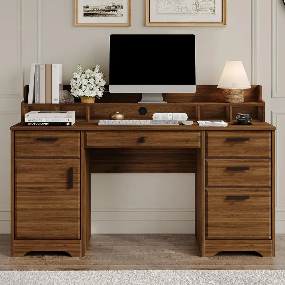 ZHUXIANG Executive Desk With File Drawers And Storage Cabinet