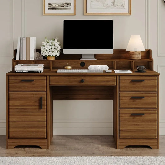 ZHUXIANG Executive Desk With File Drawers And Storage Cabinet