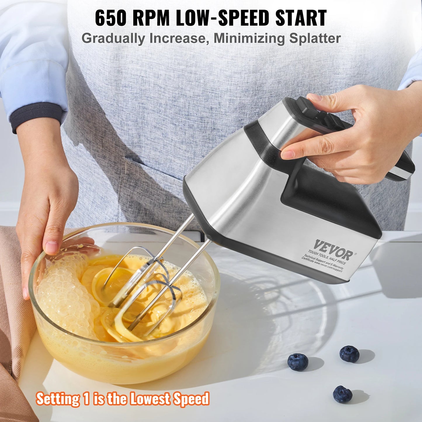 VEVOR Cordless Electric Hand Mixer Five Gear Variable Speed
