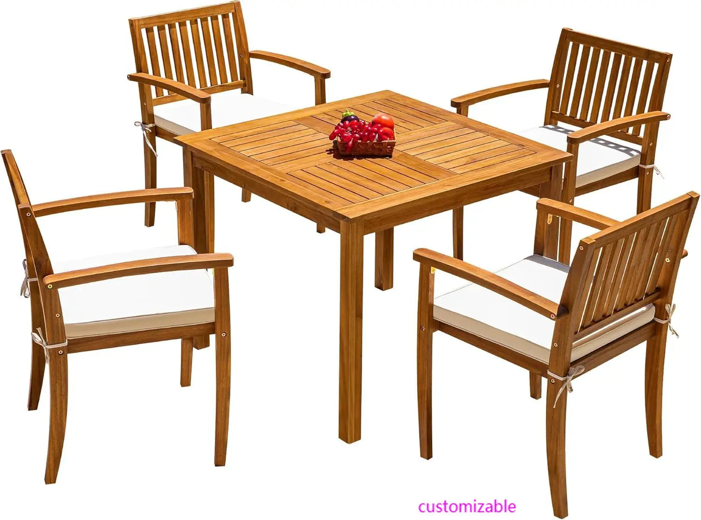 XMSJ Five Piece Outdoor Dining Set Acacia Wood Cushions