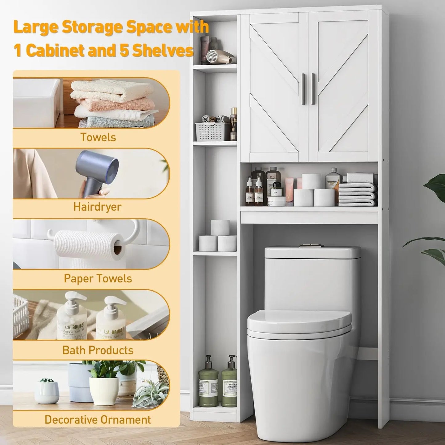 ZHUOTING Over The Toilet Storage Cabinet With 7 Shelves