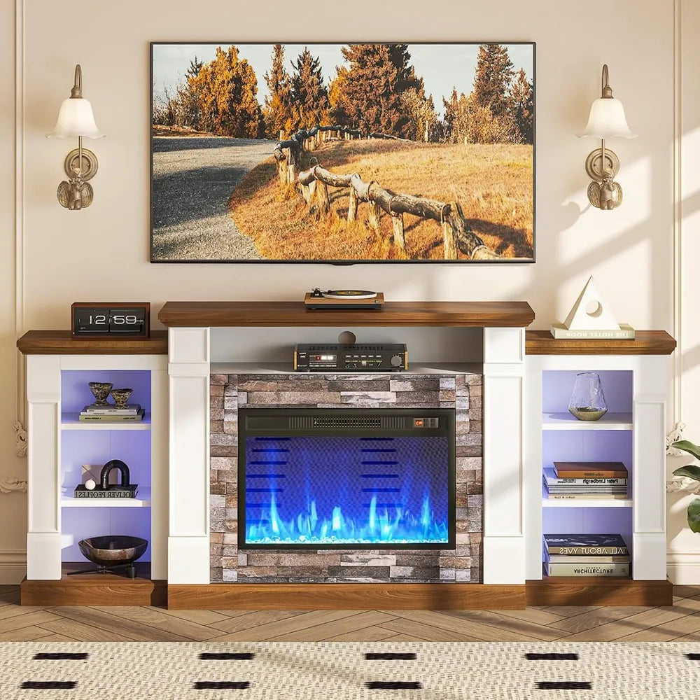 Modern TV Stand With Electric Fireplace And Mantel
