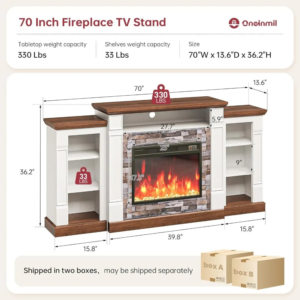 Modern TV Stand With Electric Fireplace And Mantel