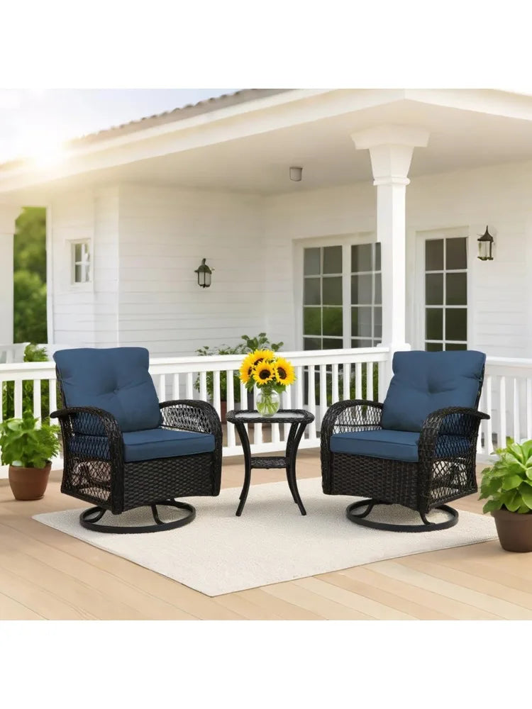 Outdoor Patio Swivel Rocker Set 3 Piece With Glass Table