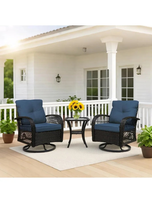 Outdoor Patio Swivel Rocker Set 3 Piece With Glass Table