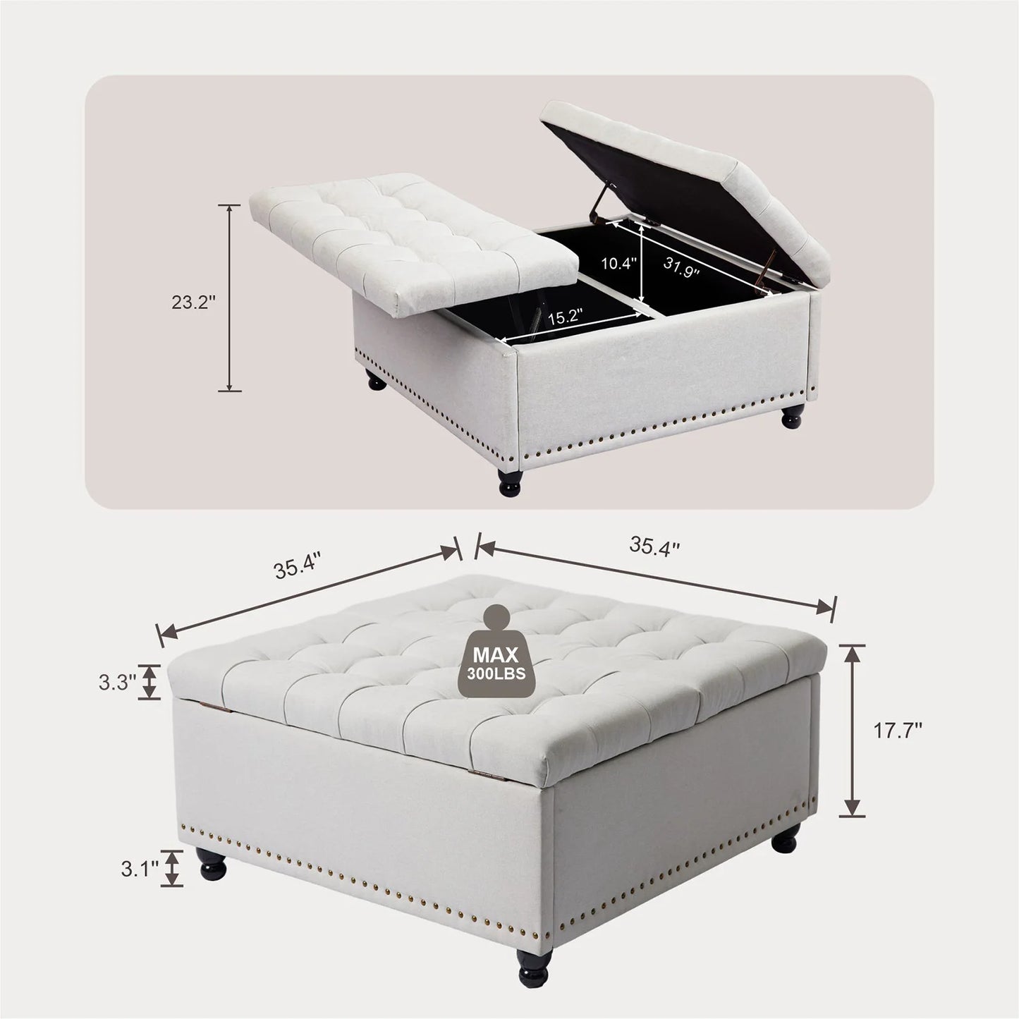 Redlife Storage Ottoman Bench Lift Top Upholstered Tufted Fabric For Living Room