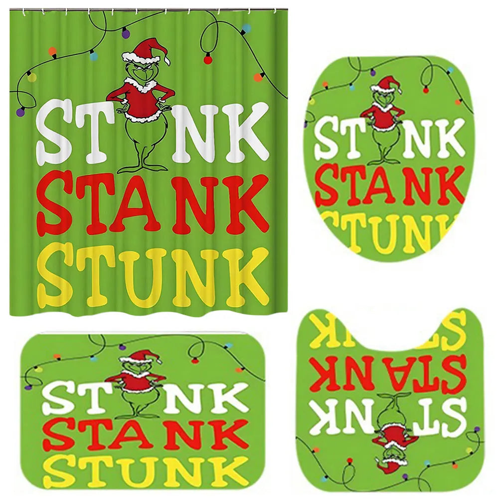 Alloet Christmas Snowman Shower Curtain Set Non Slip Rugs