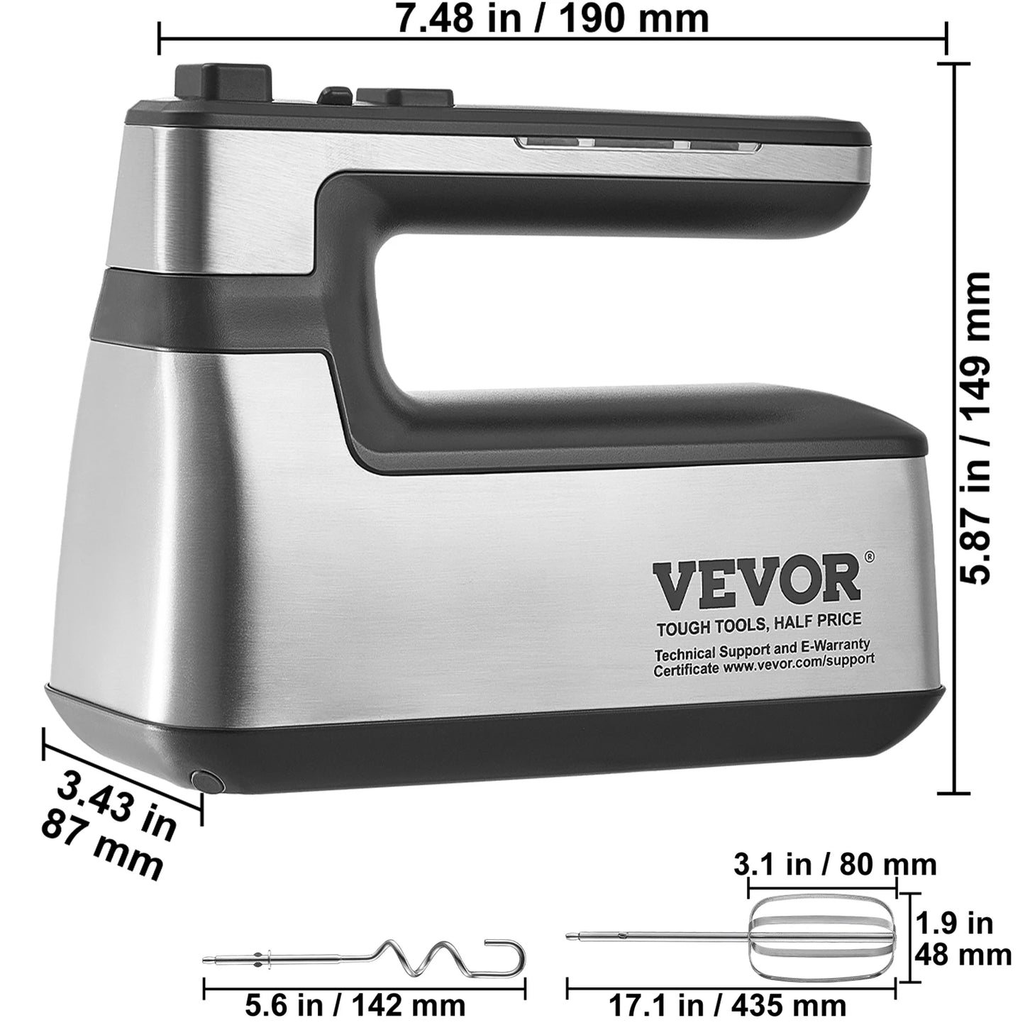 VEVOR Cordless Electric Hand Mixer Five Gear Variable Speed