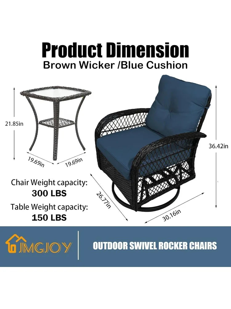 Outdoor Patio Swivel Rocker Set 3 Piece With Glass Table