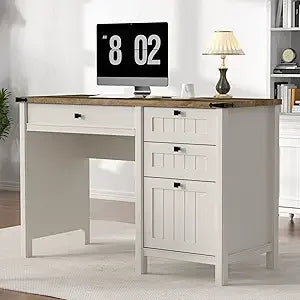 Executive Farmhouse Computer Desk With Drawers And Cabinet