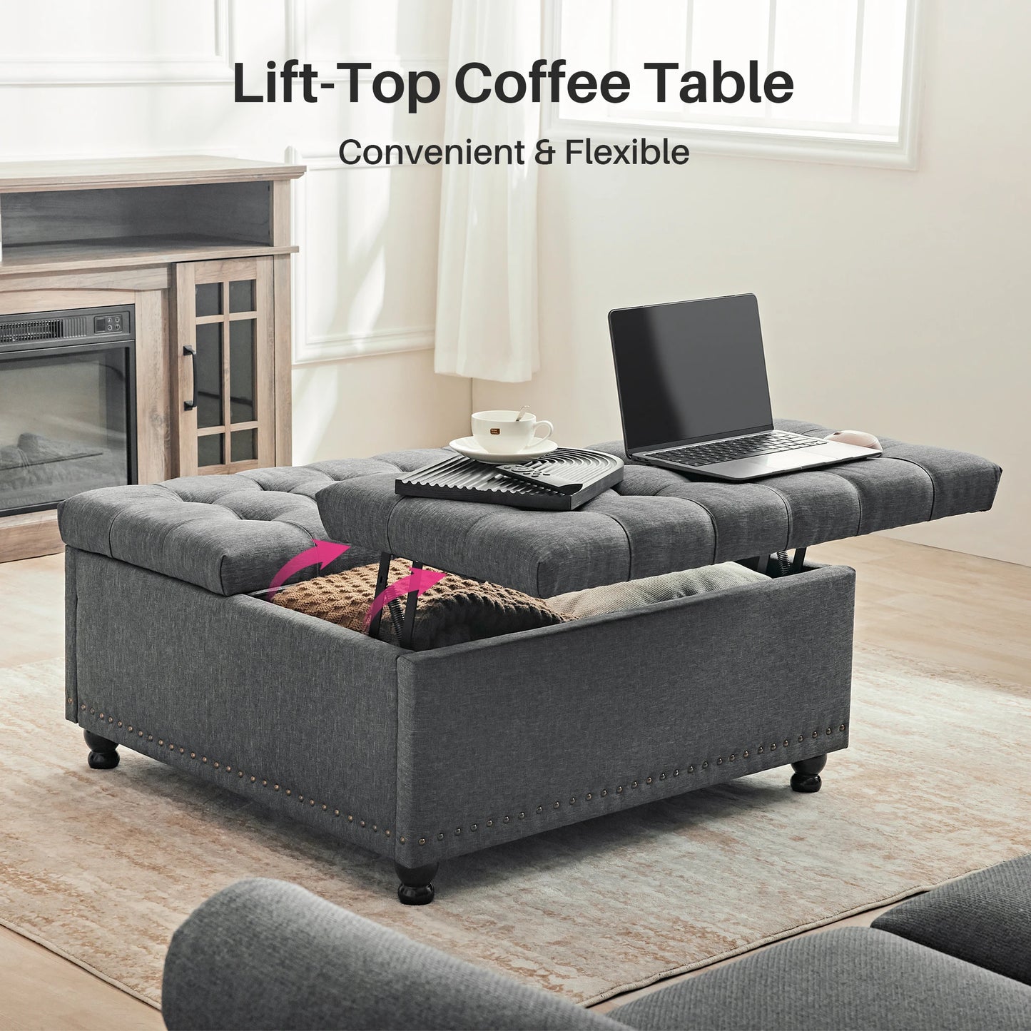 Redlife Storage Ottoman Bench Lift Top Upholstered Tufted Fabric For Living Room