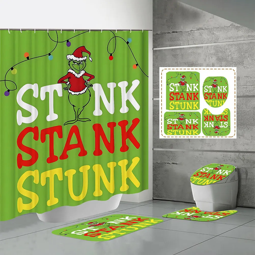 Alloet Christmas Snowman Shower Curtain Set Non Slip Rugs