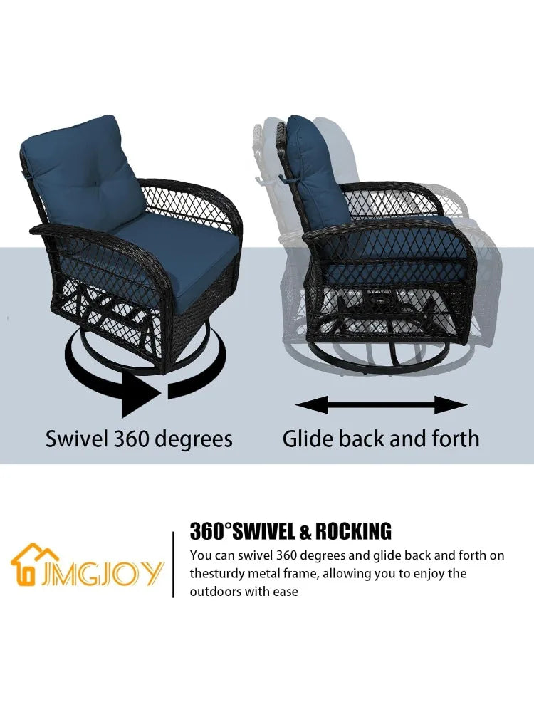 Outdoor Patio Swivel Rocker Set 3 Piece With Glass Table