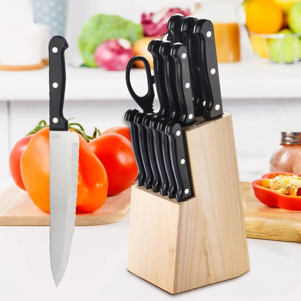 ZENG ErgonomicDesign Kitchen Knife Set With SolidWood Block Holder PremiumGradePro