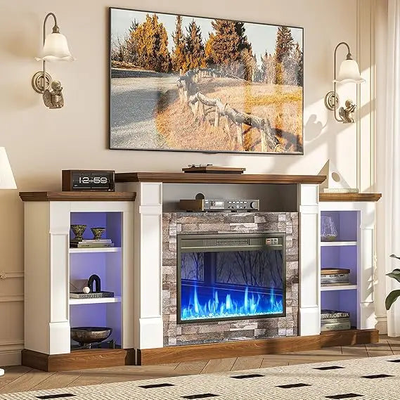 Modern TV Stand With Electric Fireplace And Mantel