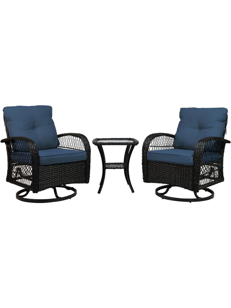 Outdoor Patio Swivel Rocker Set 3 Piece With Glass Table