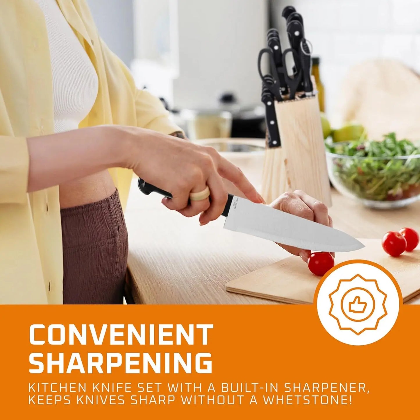 ZENG ErgonomicDesign Kitchen Knife Set With SolidWood Block Holder PremiumGradePro