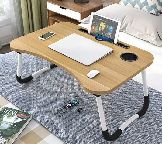 Multifunction Lap Desk with Storage Drawer & Cup Holder, 23" Walnut Laptop Tray for Sofa, Bed or Floor - Foldable & Adjustable