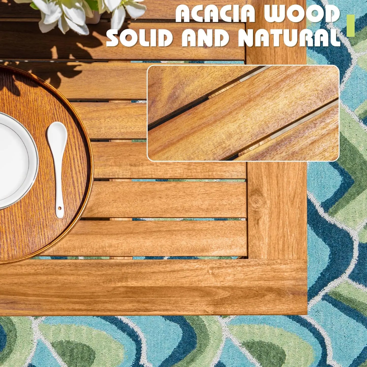 XMSJ Five Piece Outdoor Dining Set Acacia Wood Cushions