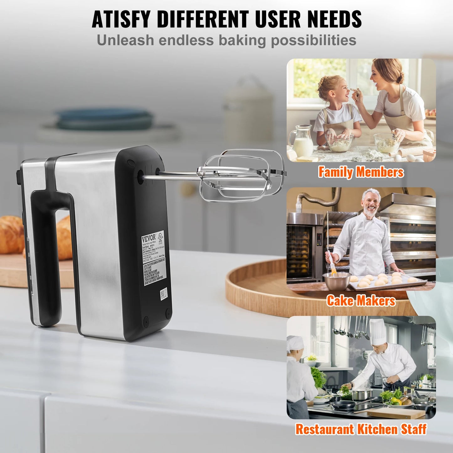 VEVOR Cordless Electric Hand Mixer Five Gear Variable Speed