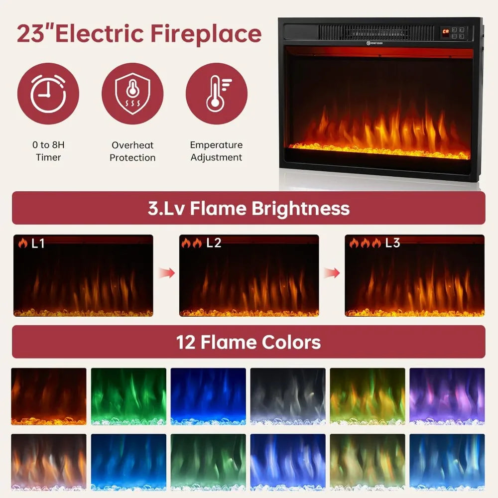 Modern TV Stand With Electric Fireplace And Mantel