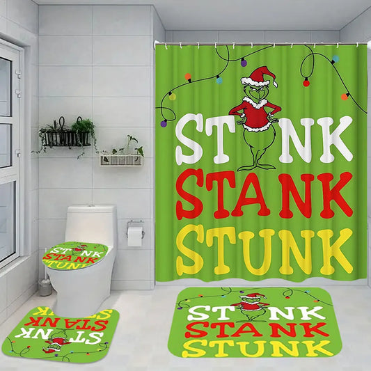 Alloet Christmas Snowman Shower Curtain Set Non Slip Rugs