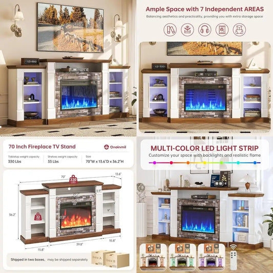 Modern TV Stand With Electric Fireplace And Mantel