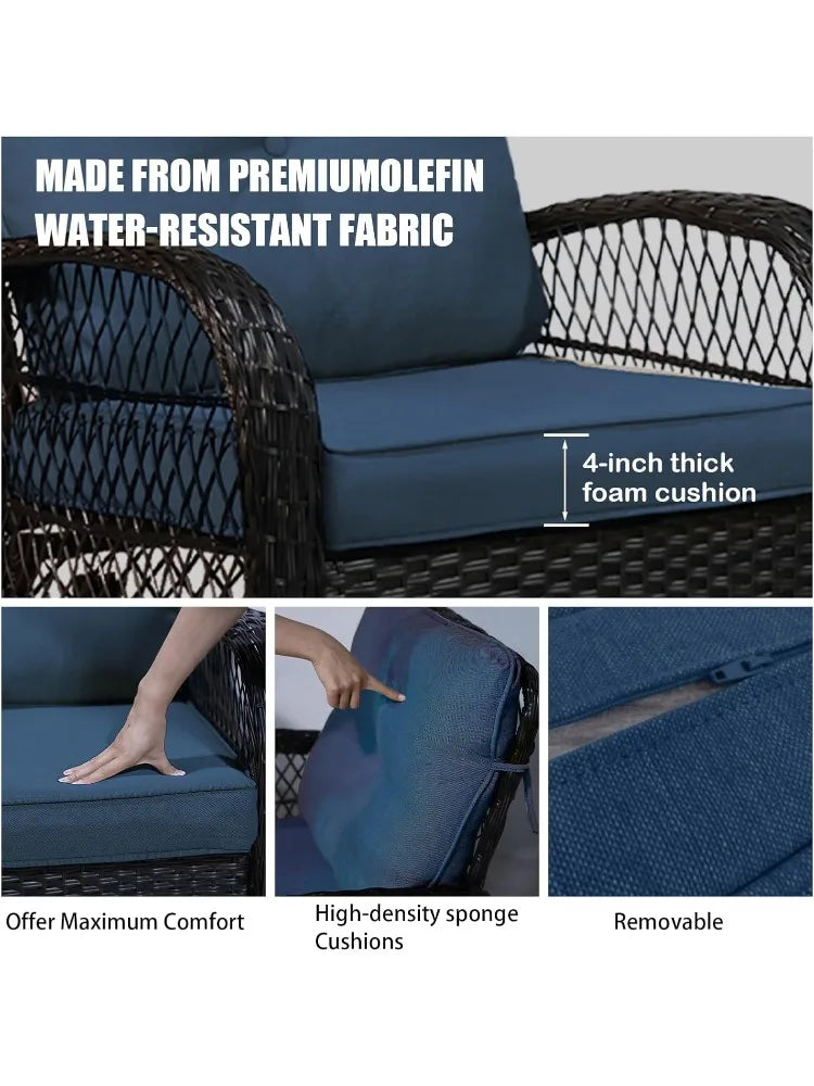 Outdoor Patio Swivel Rocker Set 3 Piece With Glass Table