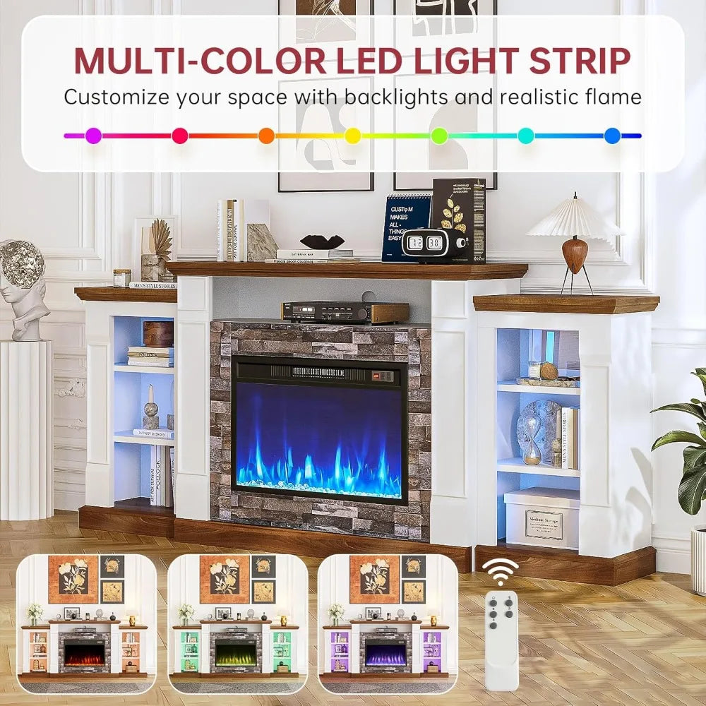 Modern TV Stand With Electric Fireplace And Mantel