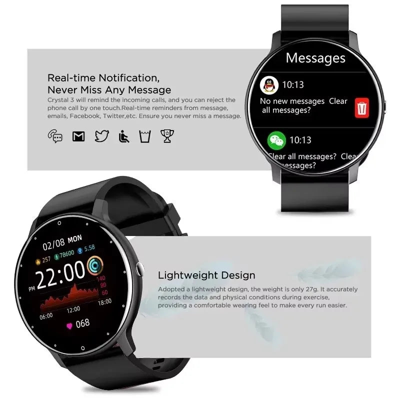 LIGE Men's Smartwatch PremiumFullTouchScreen FitnessTracker IP67 Waterproof Bluetooth