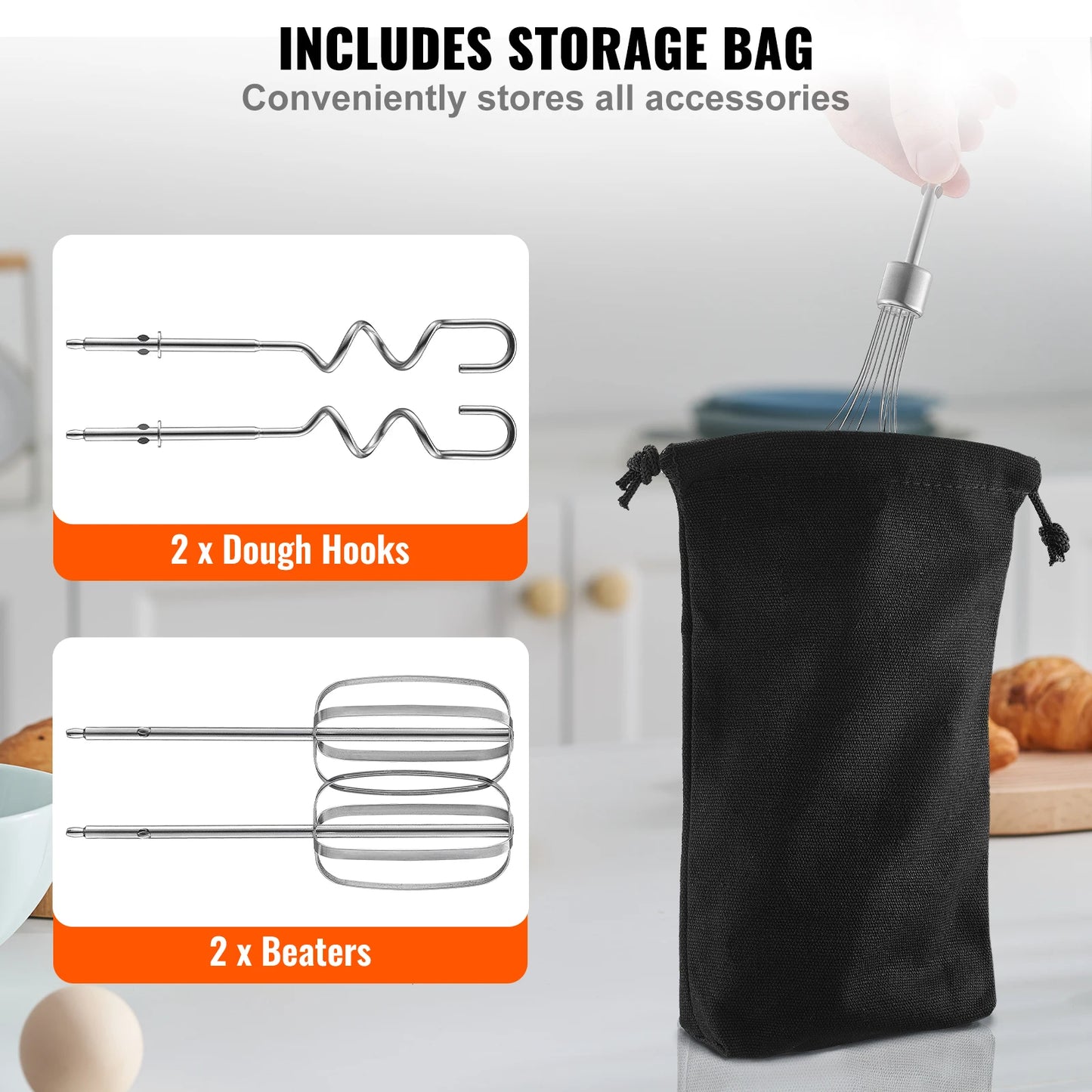 VEVOR Cordless Electric Hand Mixer Five Gear Variable Speed