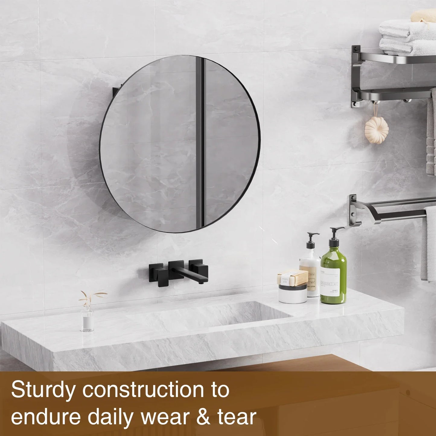 Hign-concerned Round Wall-Mounted Mirror Cabinet With Adjustable Shelf