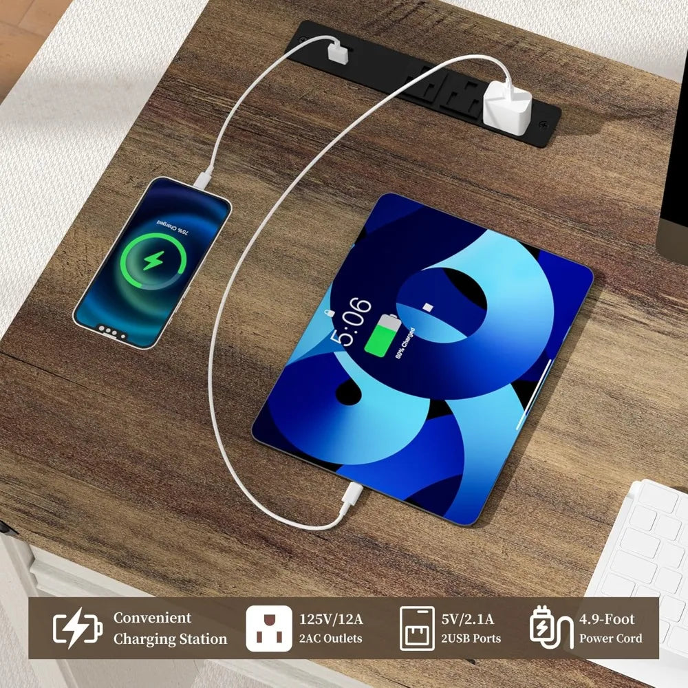 Executive Farmhouse Computer Desk With Drawers And Cabinet